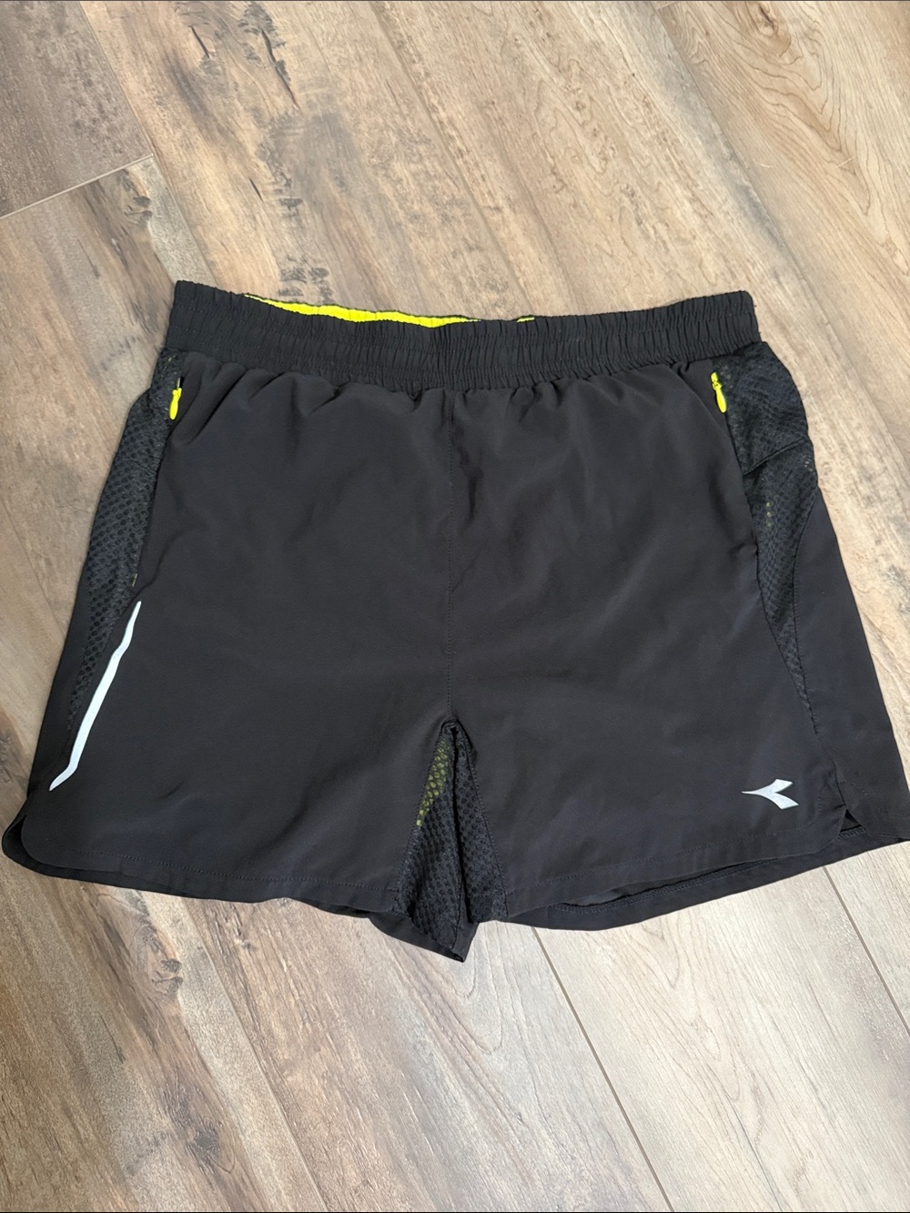 Diadora Black Athletic Running Shorts with Yellow Accents